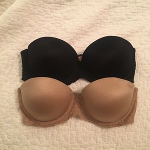 2 VS PINK strapless bras 32C nude and black